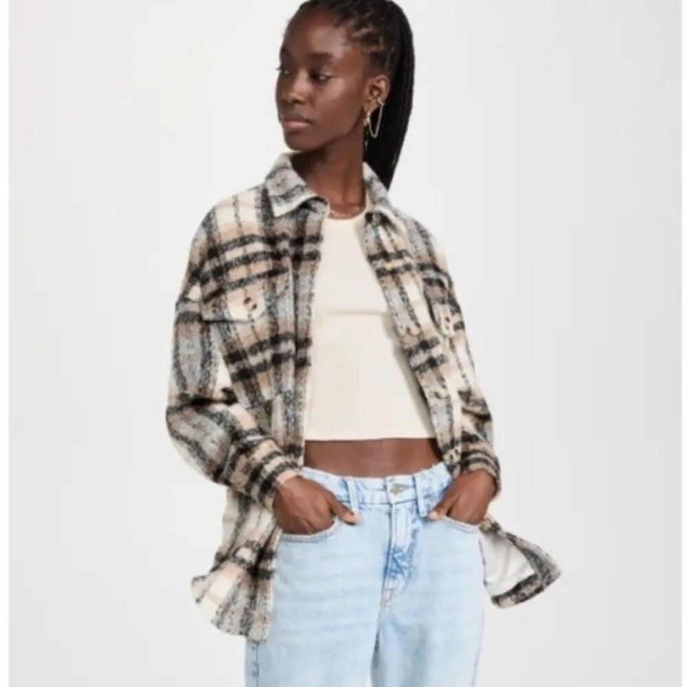 Good American Oversized Plaid Shacket in Neutral size 5/6- US size XXL/XXXL - Picture 2 of 16